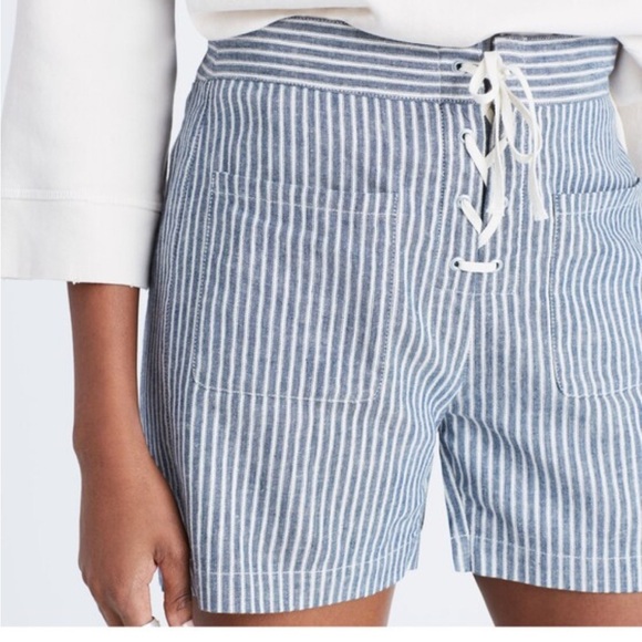 Madewell Striped Lace-Up Linen Shorts Size: 4 Erie Stripe Nostalgia Blue - Picture 4 of 11